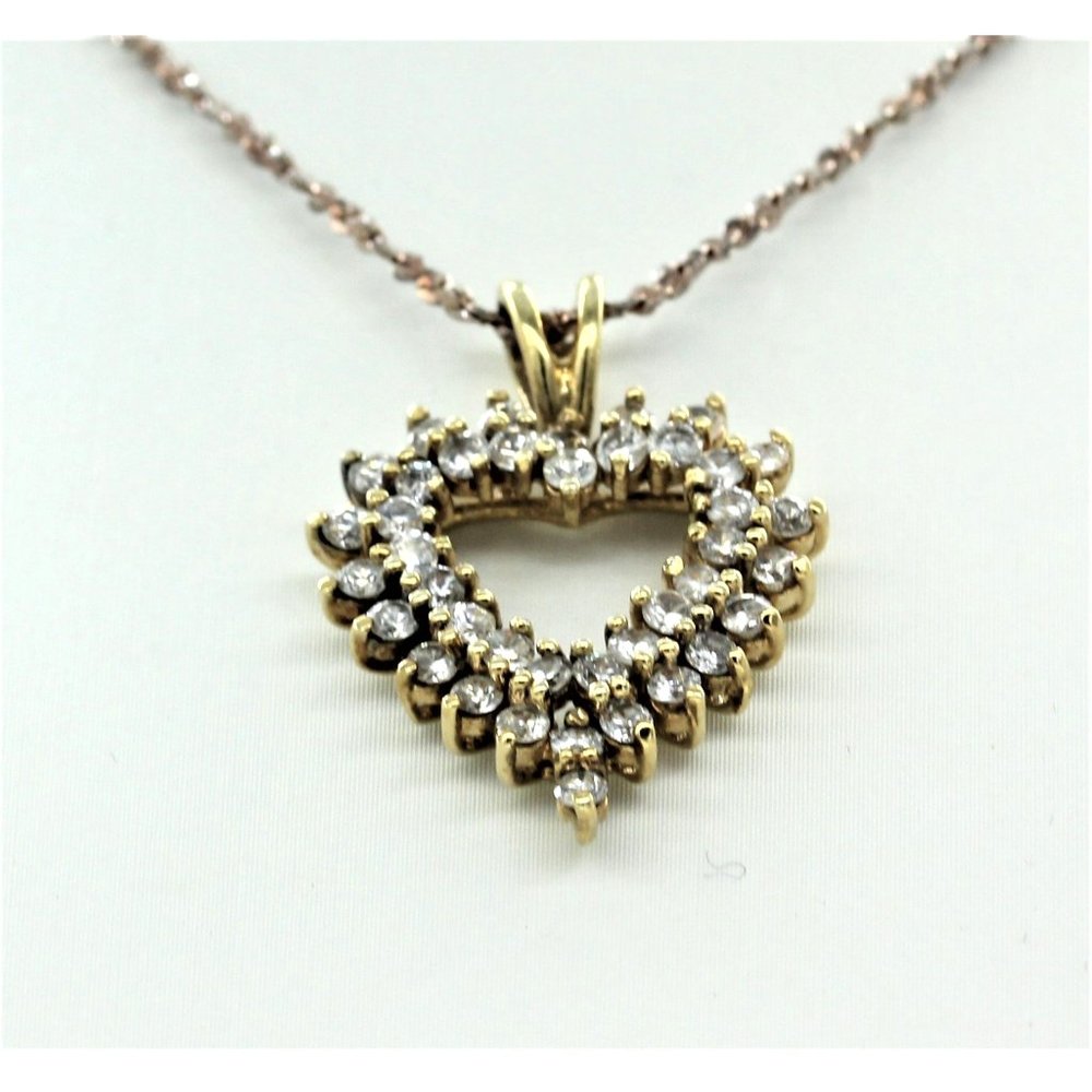 925 STERLING GOLD vermeil heart pendant, cz's, designer signed, 20" chain, 5.5gr - Picture 2 of 8